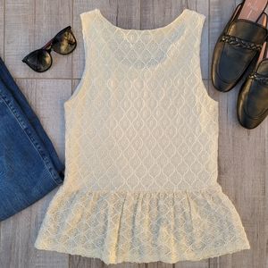 Forever 21 Cream Off-White Peplum Tank Top Small Diamond Lace